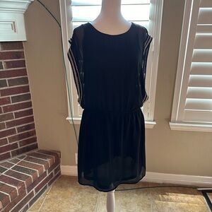 H&M Womens Dress Mini Beaded Chiffon Sleeveless Popover Black